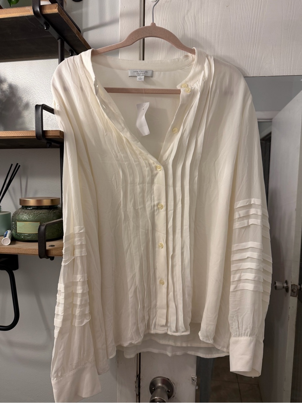 Ann Taylor Ivory Pintuck Button-Front Blouse